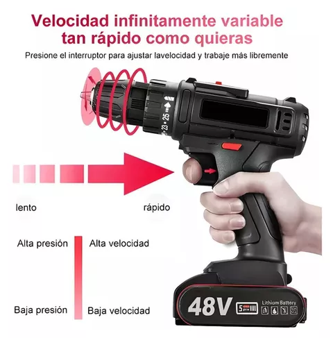Taladro Inalámbrico 48V Recargable con 28 Accesorios
